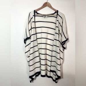 LOFT Cream and Black Striped Open Cardigan
